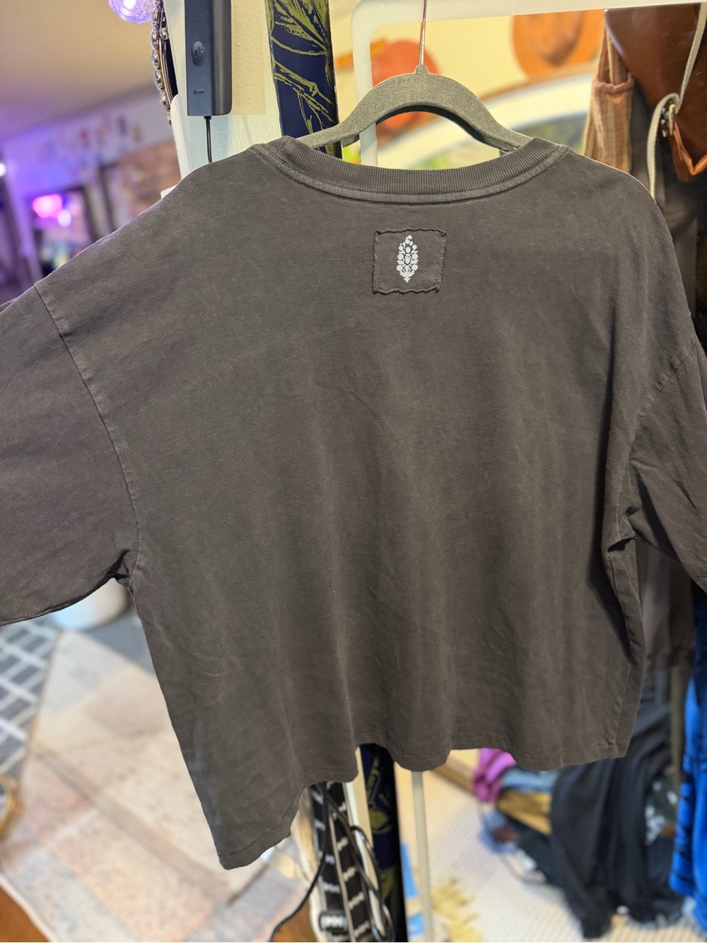 Free People Washed Black Cropped Short Sleeve Tee